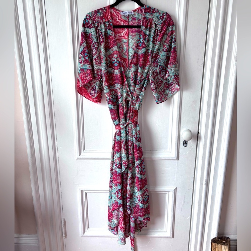 Dance & Marvel Boho Floral Paisley Tiered Wrap Maxi Dress Size Small
